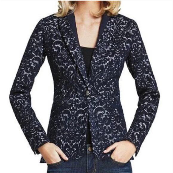 CAbi Women's Jacquard Paisley Wool Blend Midnight Navy Blazer - SIZE 8 - Picture 3 of 9